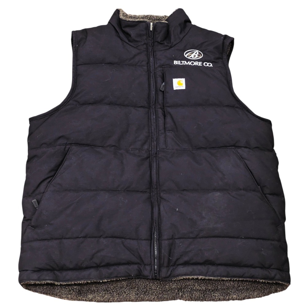 Carhartt Utility Sherpa Lined Puffer Vest Black Gray Reversible W-22" L-24"